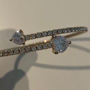 Gold Heart Bejeweled Bangle (adjustable)